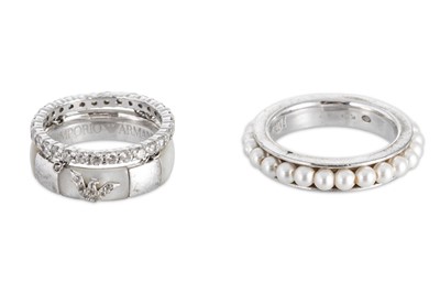 Lot 135 - TWO STERLING SILVER RINGS, by Armani, sizes O...