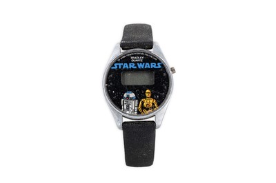 Lot 467 - A 1980s "STAR WARS" WRIST WATCH, black leather...