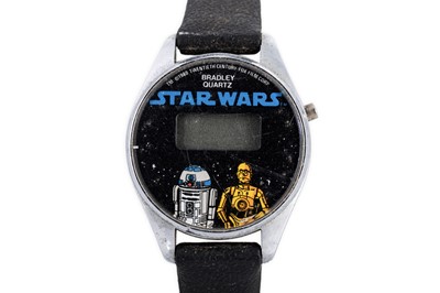 Lot 467 - A 1980s "STAR WARS" WRIST WATCH, black leather...