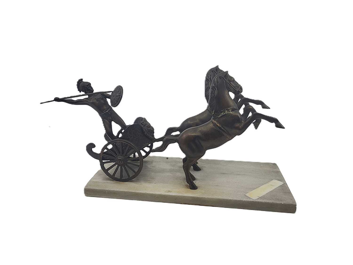 Lot 573 - A MODERN ERA CHARIOT GROUP, spelter raised on...
