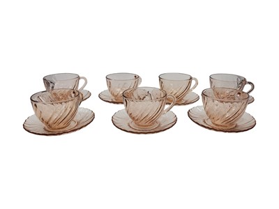 Lot 570 - A SET OF SEVEN GLASSES, with saucers by...