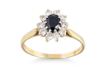 Lot 342 - A SAPPHIRE AND DIAMOND CLUSTER RING, mounted...