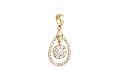 Lot 161 - A DIAMOND SET PENDANT, UAE, in 18ct gold, .750...