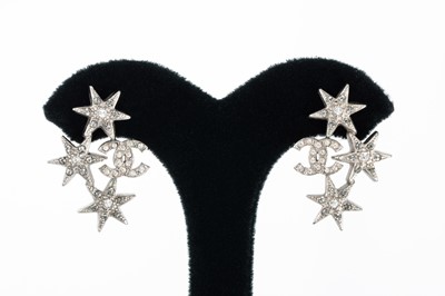 Lot 434 - A PAIR OF CHANEL CRYSTAL EARRINGS, set with...