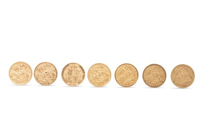 Lot 498 - SEVEN VICTORIAN 22CT GOLD ENGLISH HALF...