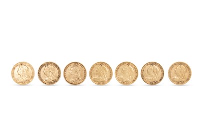 Lot 498 - SEVEN VICTORIAN 22CT GOLD ENGLISH HALF...