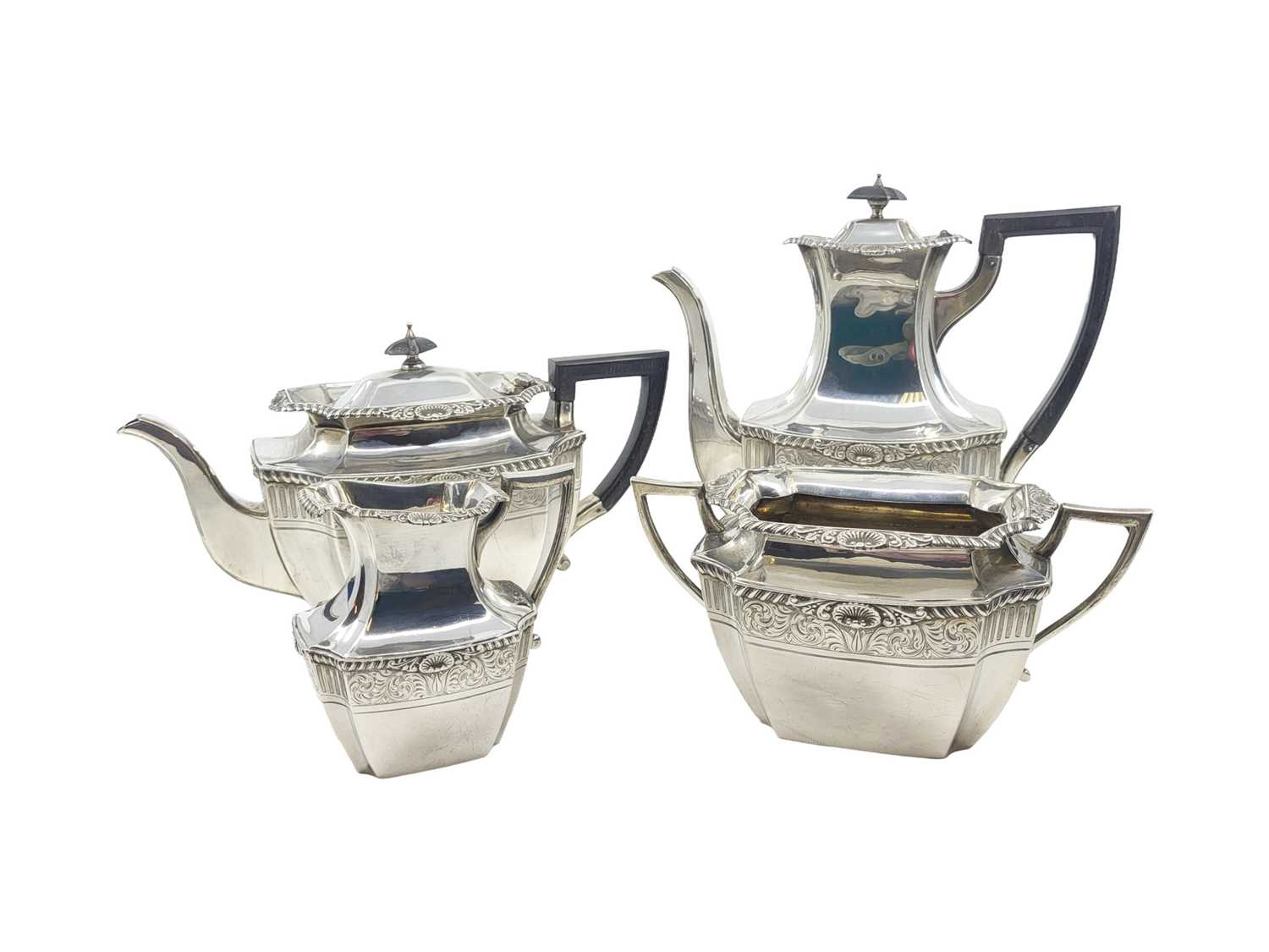 Lot 538 - A LATE VICTORIAN ANTIQUE FOUR PIECE SILVER NEO...