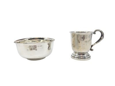 Lot 539 - A STERLING SILVER BOWL, a christening mug, a...