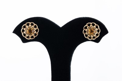 Lot 148 - A PAIR OF CITRINE EARRINGS,  the round...