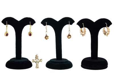 Lot 321 - THREE PAIRS OF 9CT GOLD EARRINGS, together...