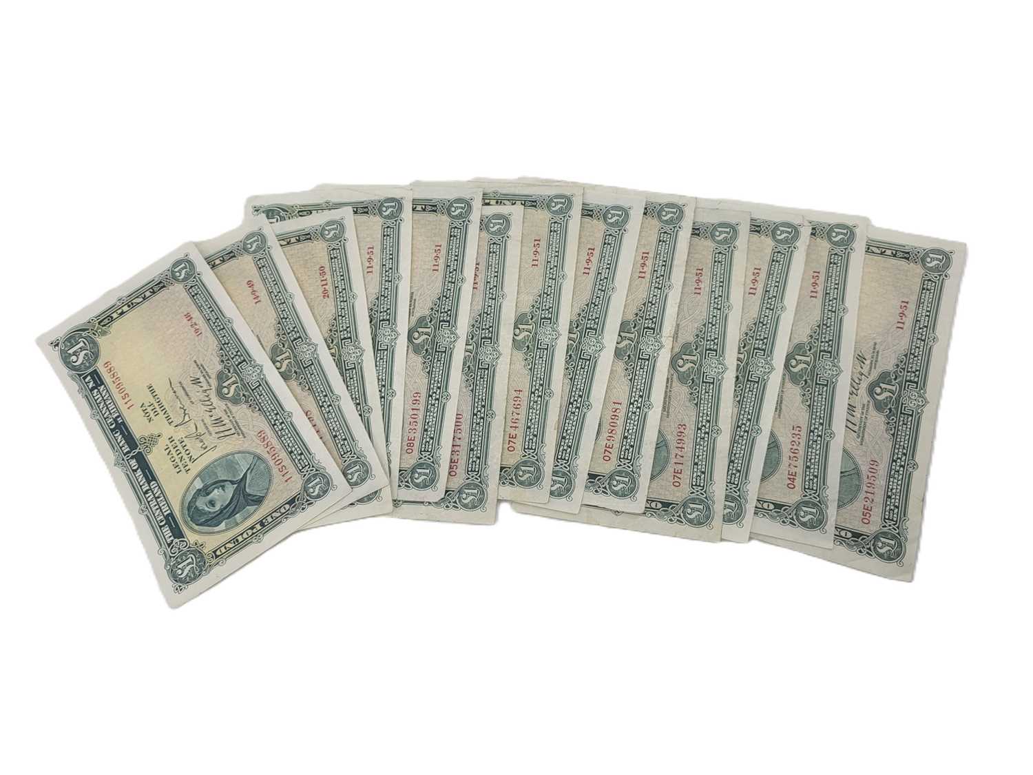 Lot 521 - 10 X 11.9.51 LADY LAVERY £1 IRISH BANKNOTES,...