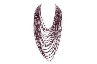 Lot 273 - A VINTAGE MULTI STRANDED GARNET BEADED...