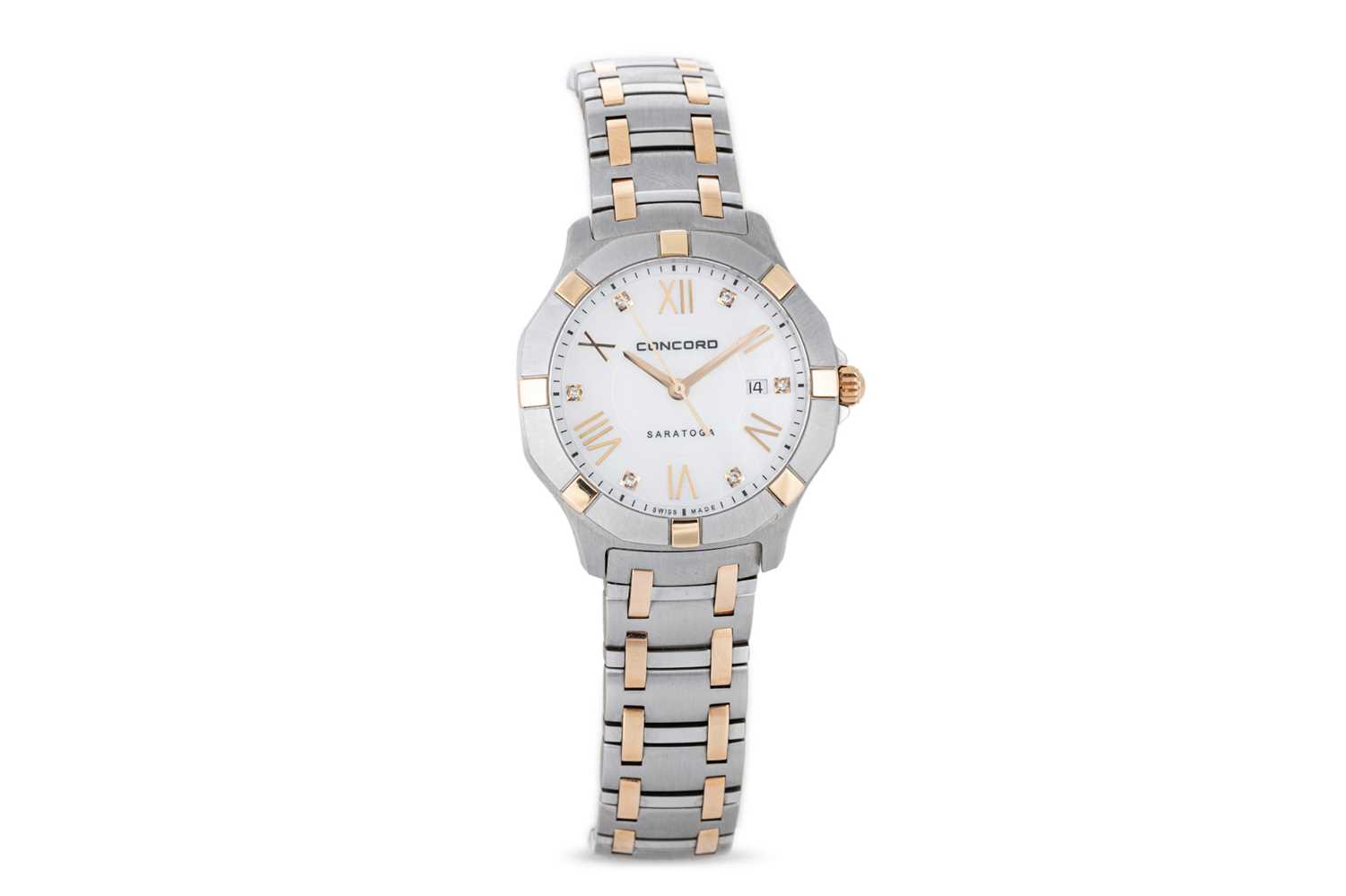 Lot 458 - A CONCORD SARATIOSA STAINLESS STEEL WRIST...