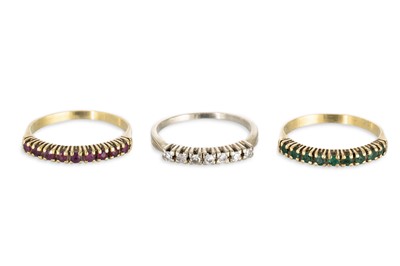 Lot 86 - THREE GEM SET STACKABLE RINGS, one set with...