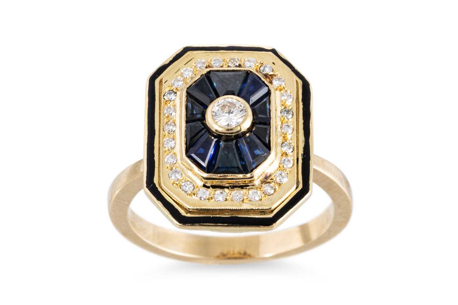 Lot 88 - A SAPPHIRE AND DIAMOND ART DECO STYLE RING,...