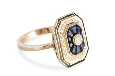 Lot 88 - A SAPPHIRE AND DIAMOND ART DECO STYLE RING,...