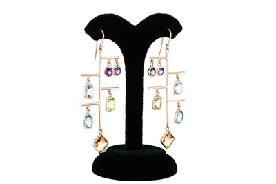 Lot 58 - A PAIR OF PERIDOT, TOPAZ, CITRINE AND...