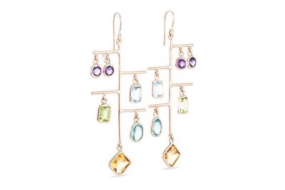 Lot 58 - A PAIR OF PERIDOT, TOPAZ, CITRINE AND...