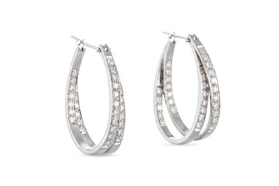 Lot 61 - A PAIR OF DIAMOND SET HOOP EARRINGS, of cross...