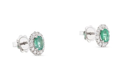 Lot 62 - A PAIR OF EMERALD AND DIAMOND CLUSTER EARRINGS,...