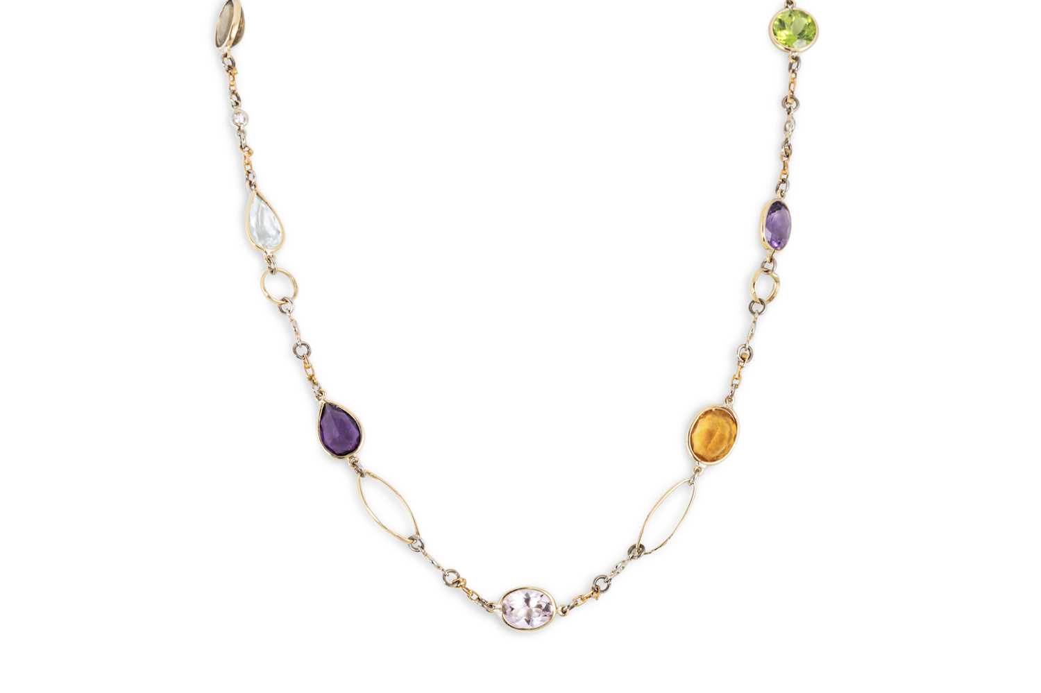 Lot 63 - A DIAMOND AND MULTI GEM SET NECKLACE, set with...