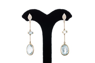Lot 172 - A PAIR OF AQUAMARINE, TOPAZ AND DIAMOND DROP...