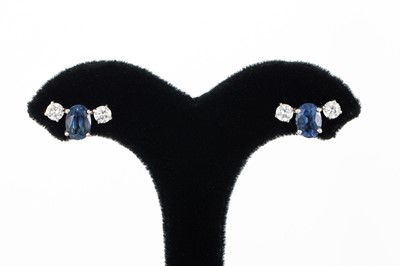 Lot 174 - A PAIR OF SAPPHIRE AND DIAMOND EARRINGS, the...