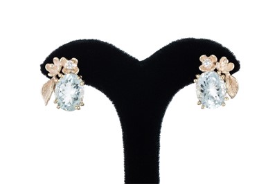 Lot 245 - A PAIR OF AQUAMARINE AND DIAMOND CLUSTER...