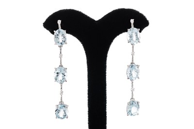 Lot 247 - A PAIR OF AQUAMARINE AND DIAMOND DROP EARRINGS,...