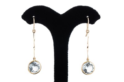 Lot 312 - A PAIR OF AQUAMARINE DROP EARRINGS, the round...