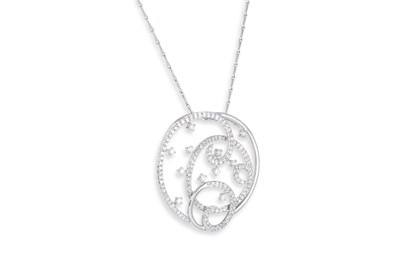 Lot 202 - A DIAMOND SET CLUSTER PENDANT, openwork design,...