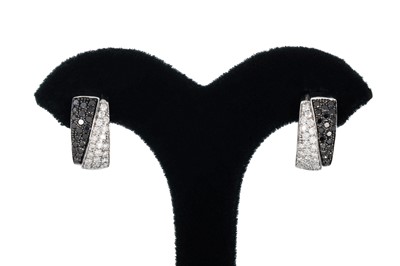 Lot 235 - A PAIR OF BLACK AND WHITE DIAMOND EARRINGS,...