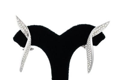 Lot 260 - A PAIR OF SHAPED DIAMOND SET DROP EARRINGS, of...