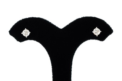 Lot 249 - A PAIR OF PRINCESS CUT DIAMOND STUD EARRINGS,...