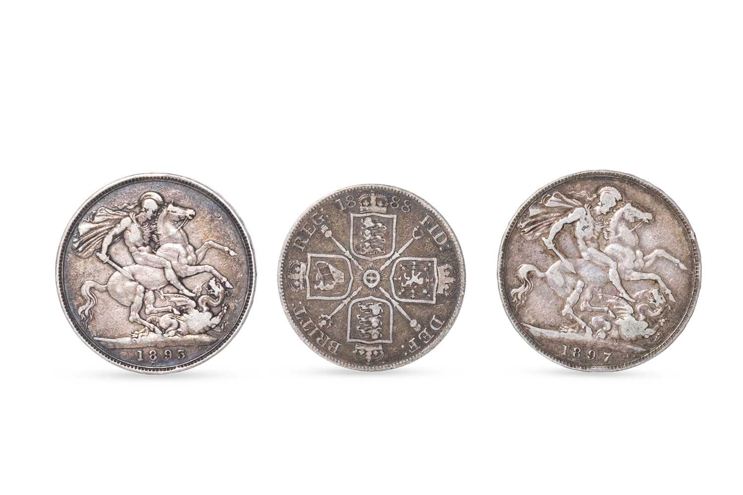 Lot 516 - TWO SILVER ENGLISH CROWN COINS, 1893 and 1897,...