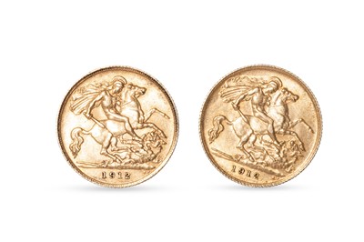 Lot 519 - TWO GEORGE V HALF SOVEREIGN ENGLISH GOLD COINS,...