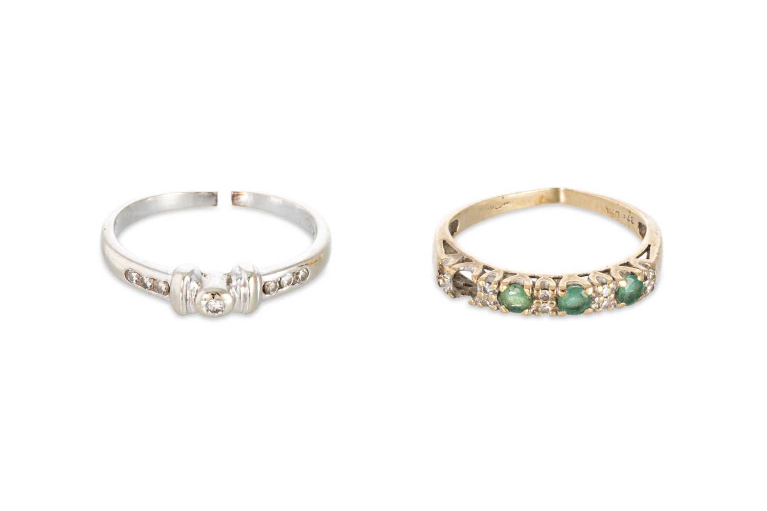 Lot 52 - TWO GOLD STONE SET RINGS FOR RECYCLING, one...