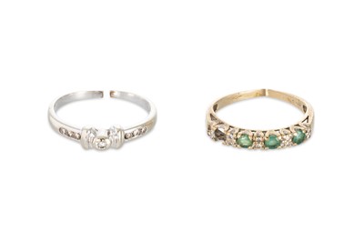 Lot 52 - TWO GOLD STONE SET RINGS FOR RECYCLING, one...