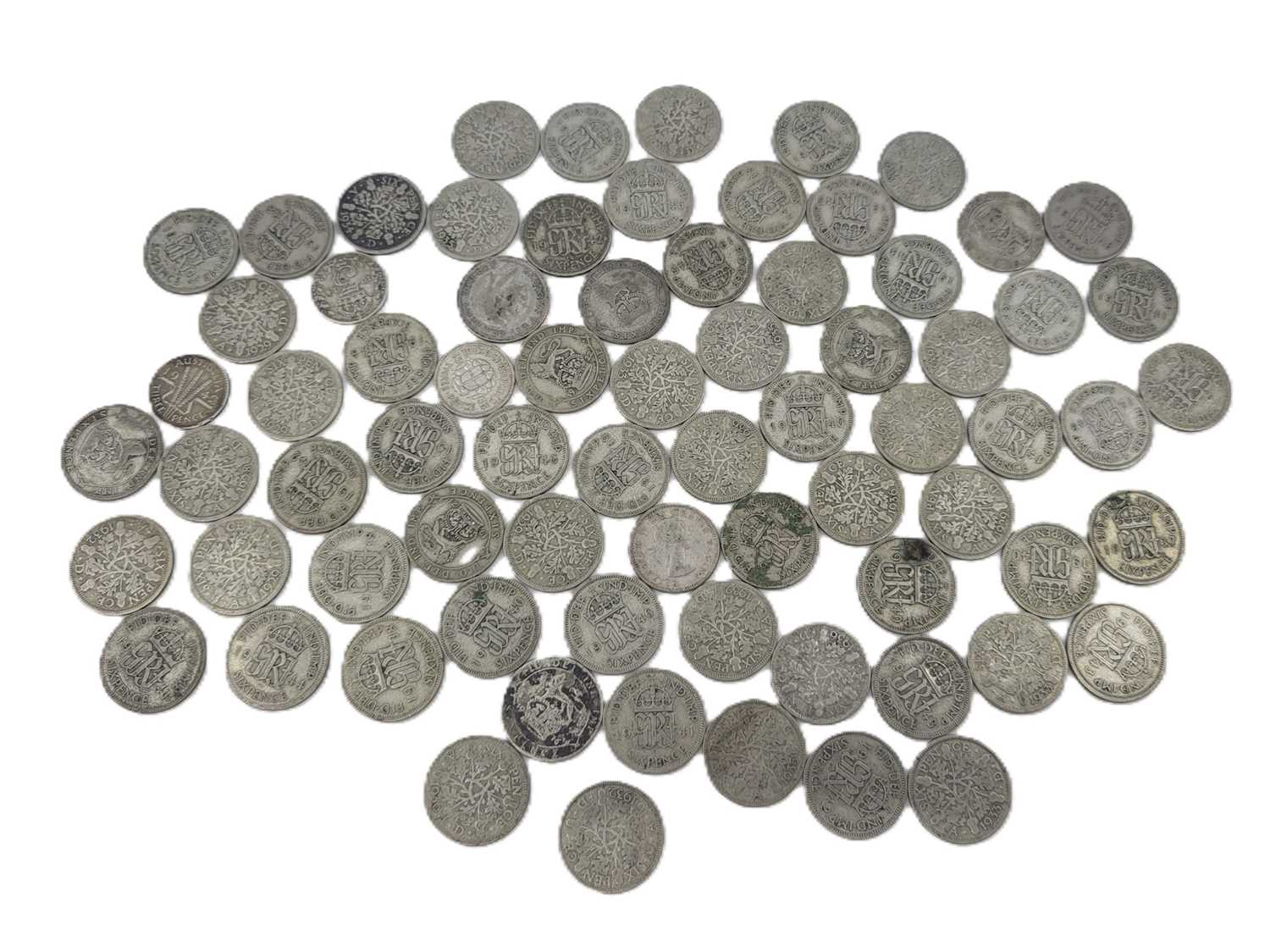 Lot 514 - 68 X 6d ENGLISH 50% SILVER COINS, gross weight...