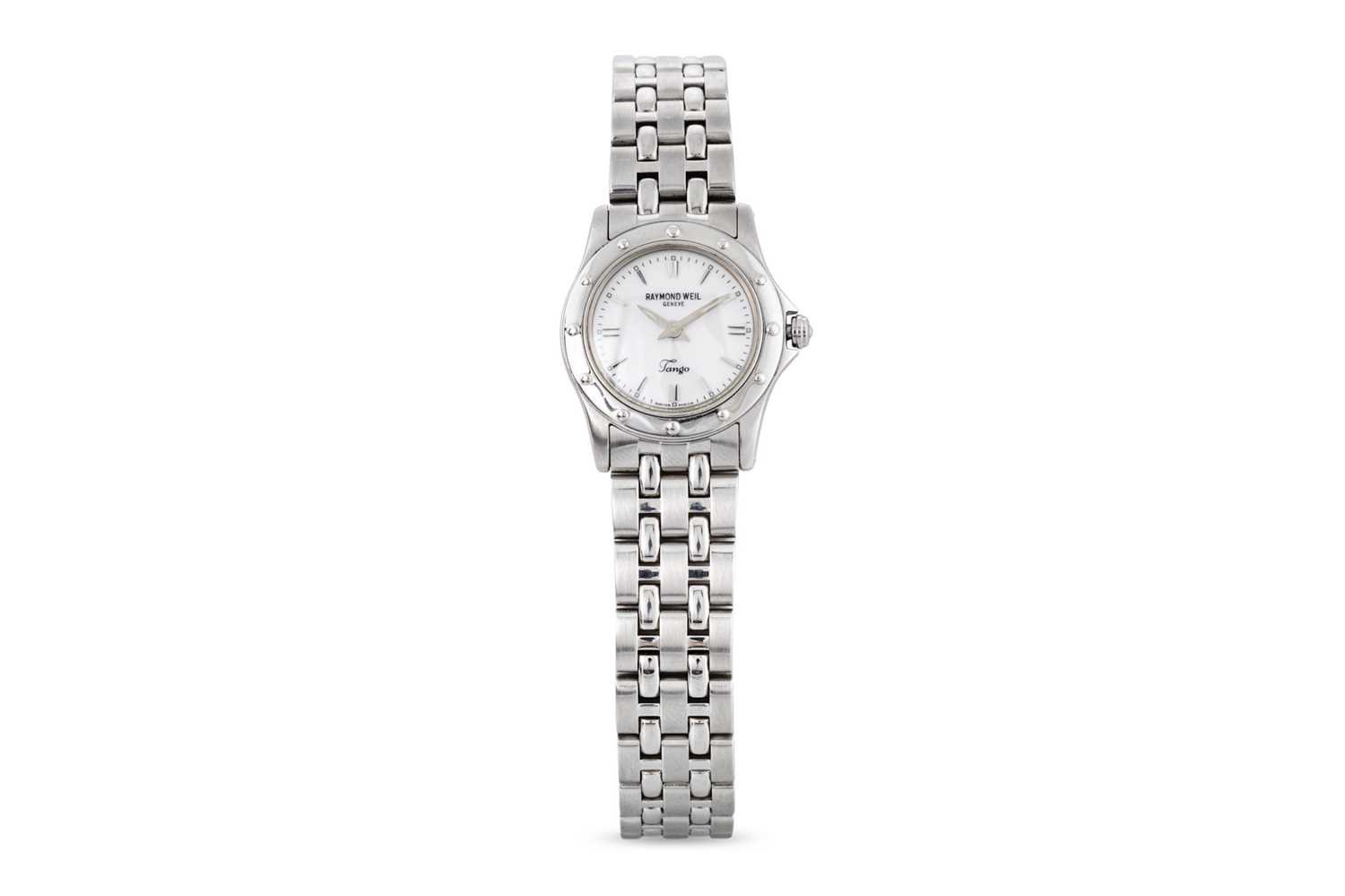 Lot 442 - A RAYMOND WEIL TANGO WRIST WATCH, mother of...