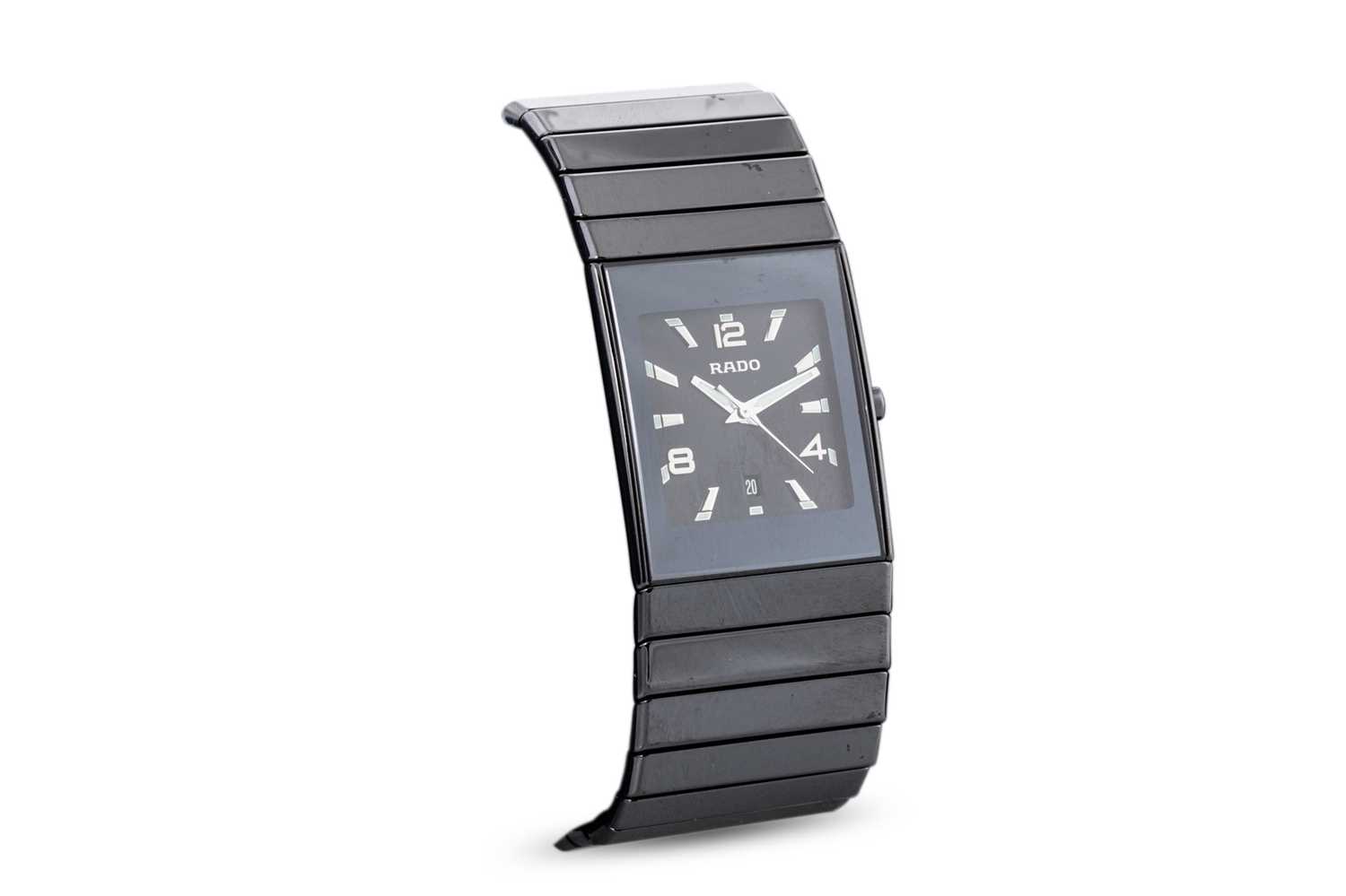 Lot 447 - A GENT'S RADO CERAMIC WRIST WATCH, black dial...
