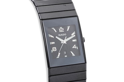 Lot 447 - A GENT'S RADO CERAMIC WRIST WATCH, black dial...
