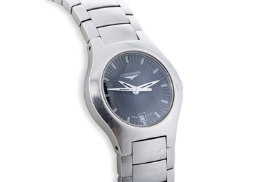Lot 452 - A LADY'S LONGINES WRIST WATCH, grey dial with...