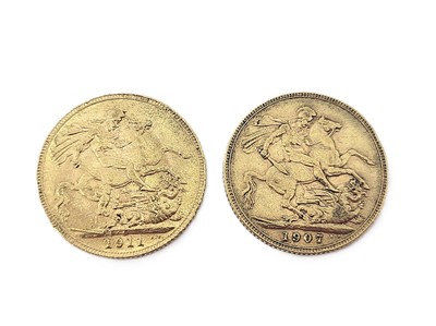 Lot 504 - TWO X 1911 & 1907 FULL ENGLISH GOLD SOVEREIGN...