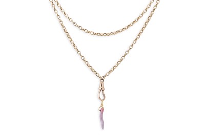 Lot 178 - A 9CT YELLOW GOLD MUFF CHAIN, with coral...