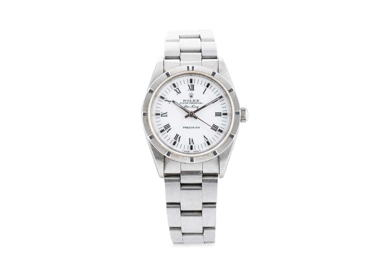 Lot 383 - A STAINLESS STEEL ROLEX AIR KING WRIST WATCH,...