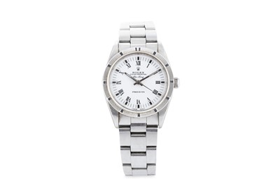 Lot 383 - A STAINLESS STEEL ROLEX AIR KING WRIST WATCH,...