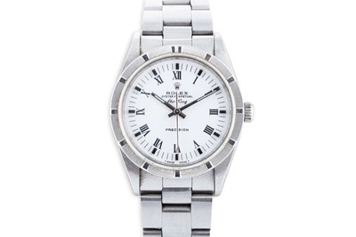 Lot 383 - A STAINLESS STEEL ROLEX AIR KING WRIST WATCH,...