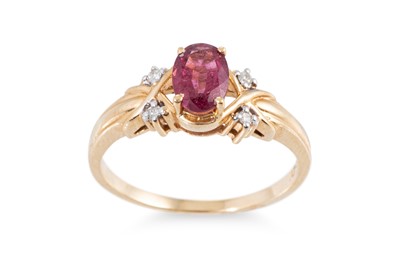 Lot 219 - A TOURMALINE AND DIAMOND RING, mounted in 14ct...