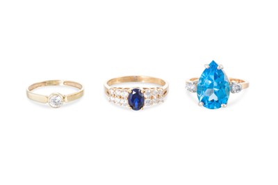 Lot 247 - THREE STONE SET RINGS, mounted in 9ct gold, gw...